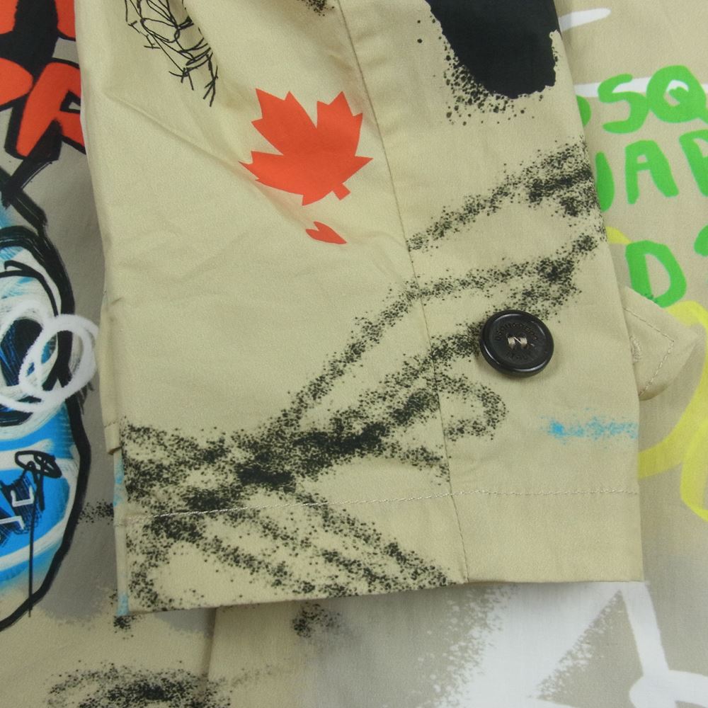 DSQUARED2 ディースクエアード 22SS S74AA0248 Street Art Trench Coat 総柄 グラフィックプリント ストリートアート トレンチ ステンカラーコート ベージュ系 50【中古】