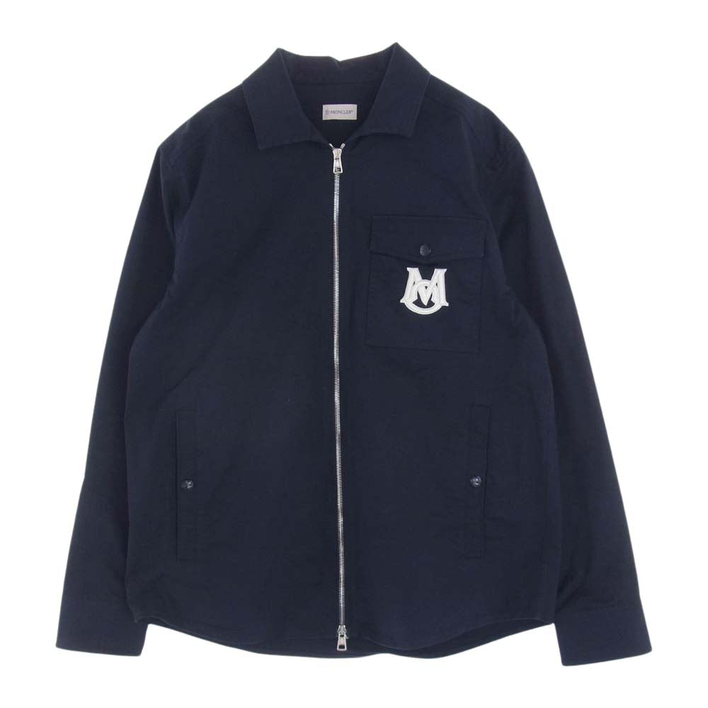 MONCLER モンクレール CAMICIA カミーチェ コットンギャバジン マグリアロゴ刺繍 フルジップ ジャケット ネイビー系 L【中古】