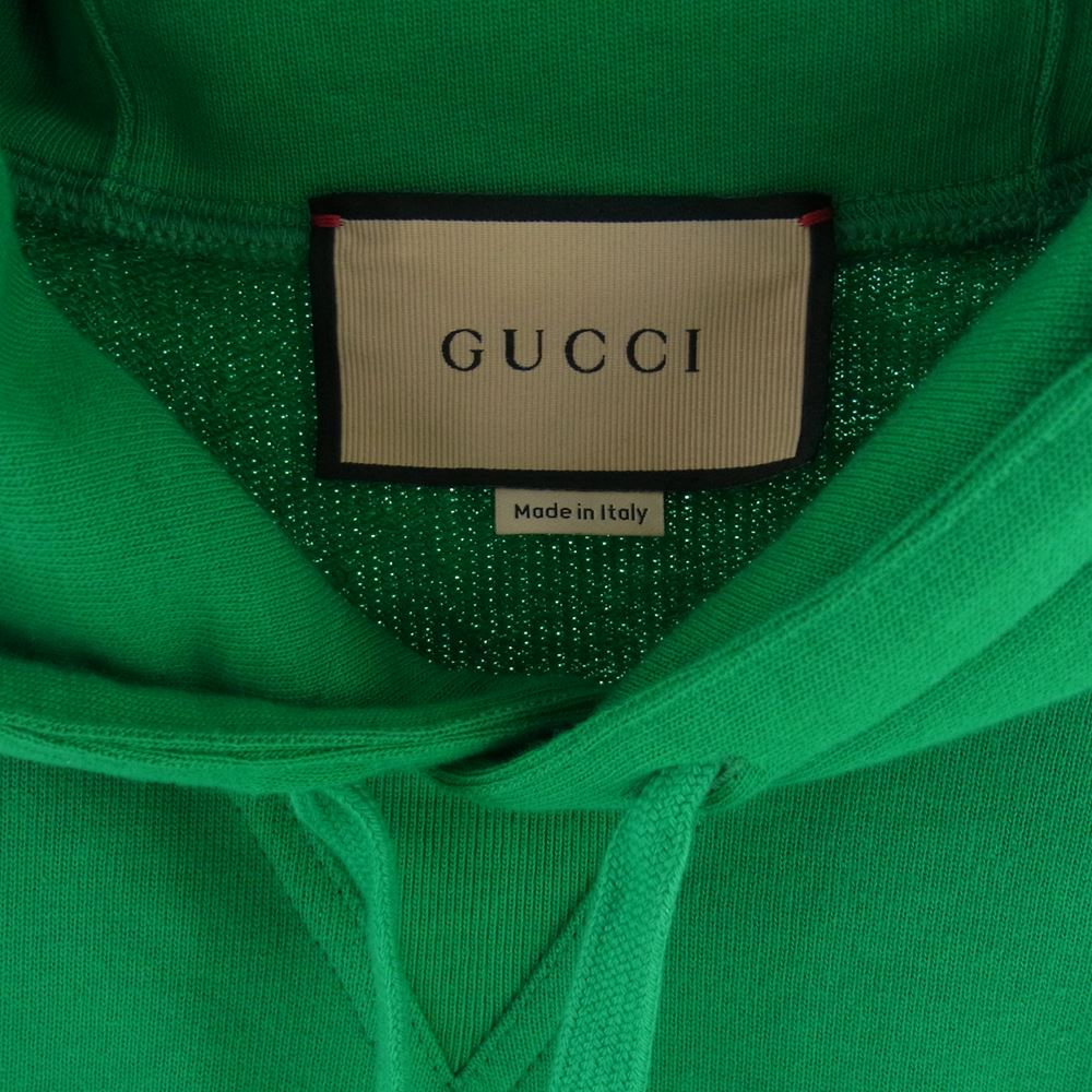 GUCCI グッチ 742559 国内正規品 S'il Vous Plait ベア刺繍パッチ ロゴプリント プルオーバー パーカー フーディ グリーン系 イエロー系 ホワイト系 XL【中古】