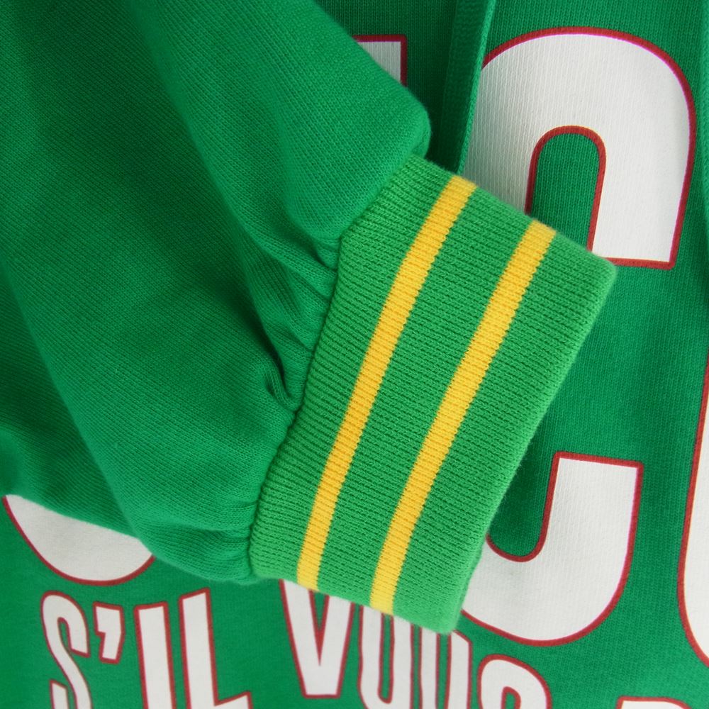 GUCCI グッチ 742559 国内正規品 S'il Vous Plait ベア刺繍パッチ ロゴプリント プルオーバー パーカー フーディ グリーン系 イエロー系 ホワイト系 XL【中古】