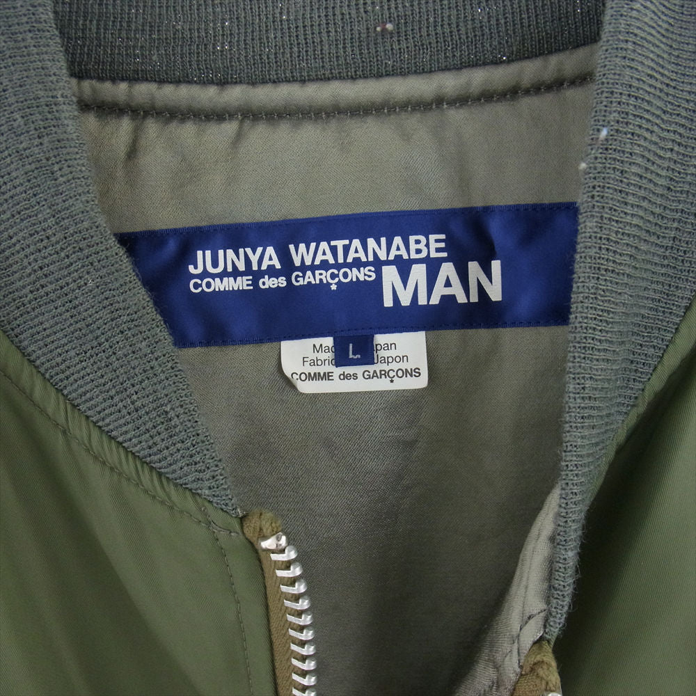 JUNYA WATANABE COMME des GARCONS MAN ジュンヤワタナベコムデギャルソンマン 21SS WH-J029 ナイロンツイル バックプリント MA-1 オーバーサイズ ミリタリー ジャケット モスグリーン系 L【中古】