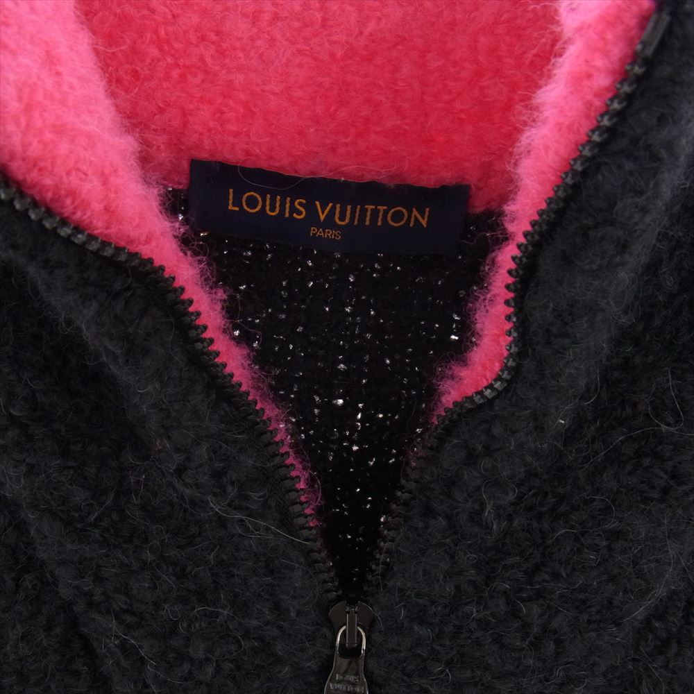 LOUIS VUITTON ルイ・ヴィトン 19AW 1A5CEK Embroidered Long Sleeve Oversized Fleece Jumper アルパカ混 ハーフジップ エンブロイダリー オーバーサイズ フリースジャケット ブラック系 ピンク系 L【中古】