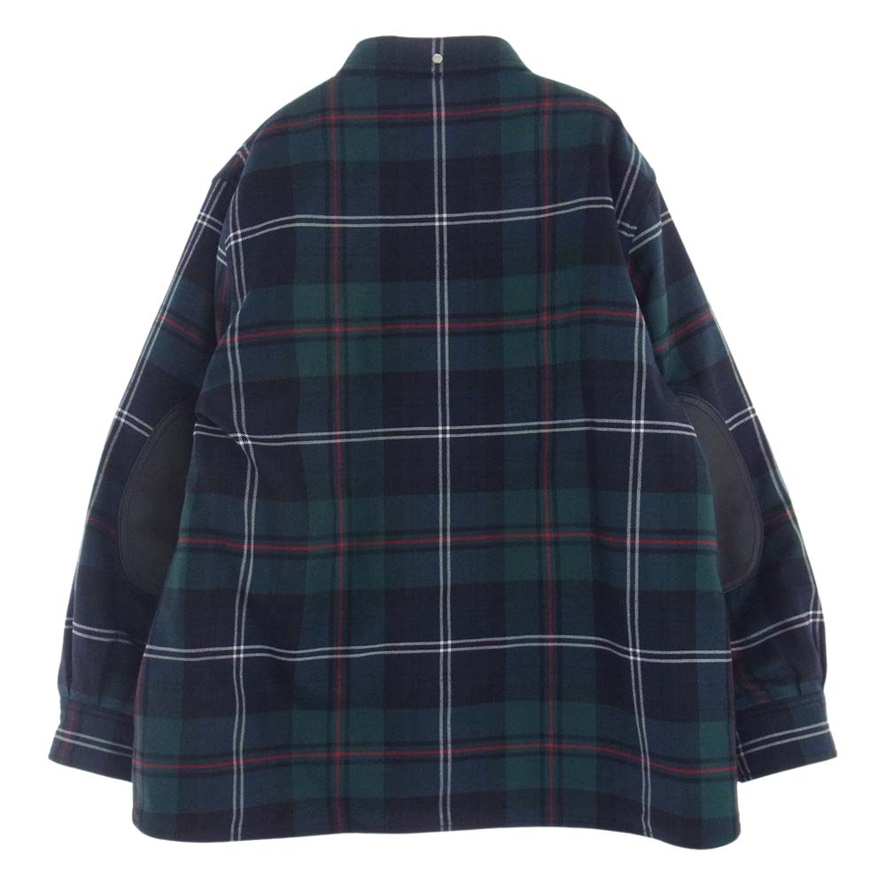 BURBERRY バーバリー 8062346 ロゴ刺繍 ウール チェック 中綿ライナー付き エルボーパッチ オーバーサイズ シャツ ジャケット グリーン系 UK6【美品】【中古】