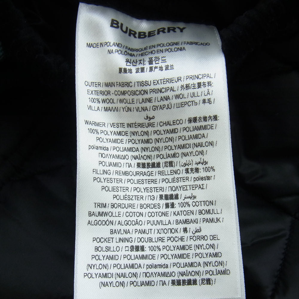 BURBERRY バーバリー 8062346 ロゴ刺繍 ウール チェック 中綿ライナー付き エルボーパッチ オーバーサイズ シャツ ジャケット グリーン系 UK6【美品】【中古】