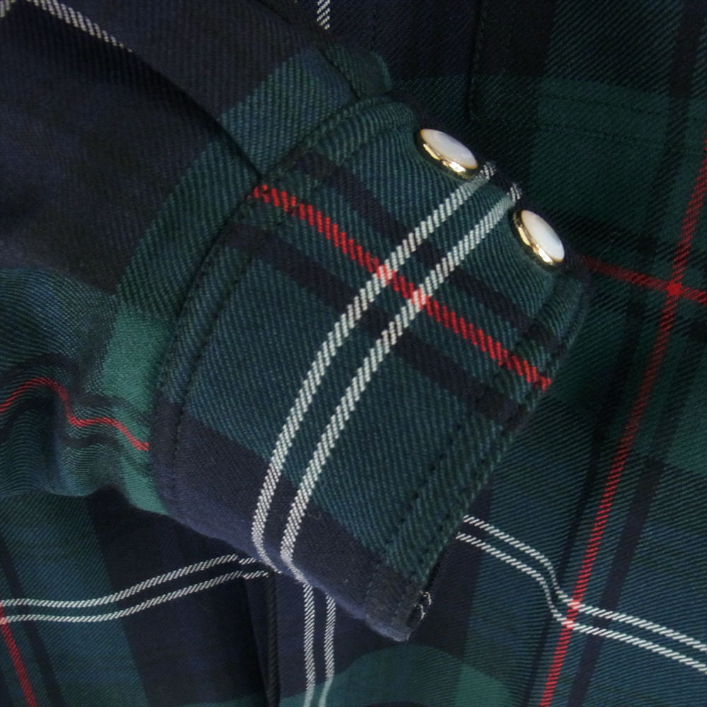 BURBERRY バーバリー 8062346 ロゴ刺繍 ウール チェック 中綿ライナー付き エルボーパッチ オーバーサイズ シャツ ジャケット グリーン系 UK6【美品】【中古】