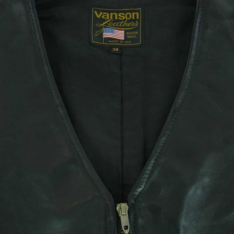 VANSON バンソン 90s VZ LEATHER VEST タロン ジップ レザー ベスト アメリカ製 ブラック系 38【中古】