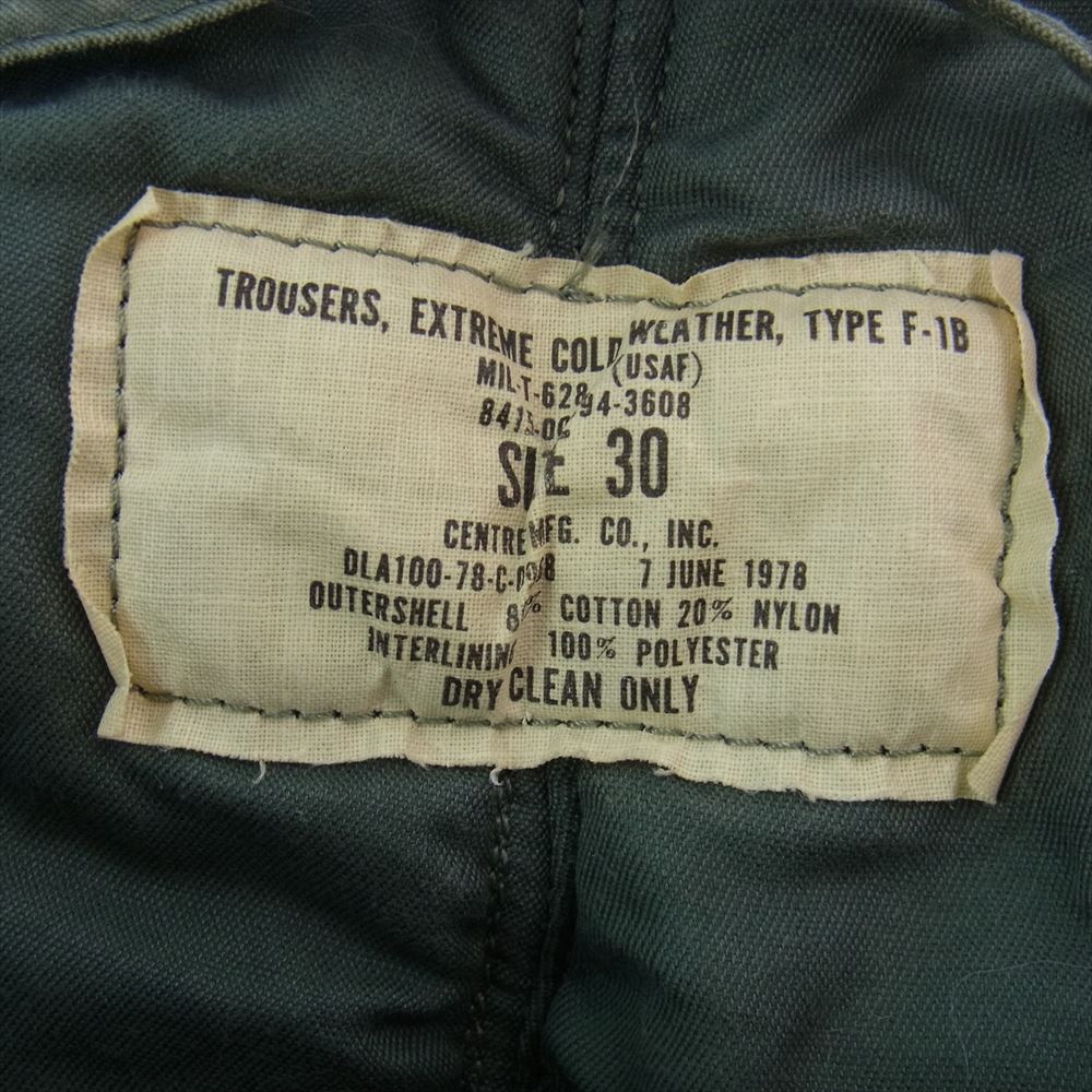 米空軍 ヴィンテージ 80s 実物 CENTRE MFG.CO,INC F-1B フライト パンツ カーキ系 30【中古】