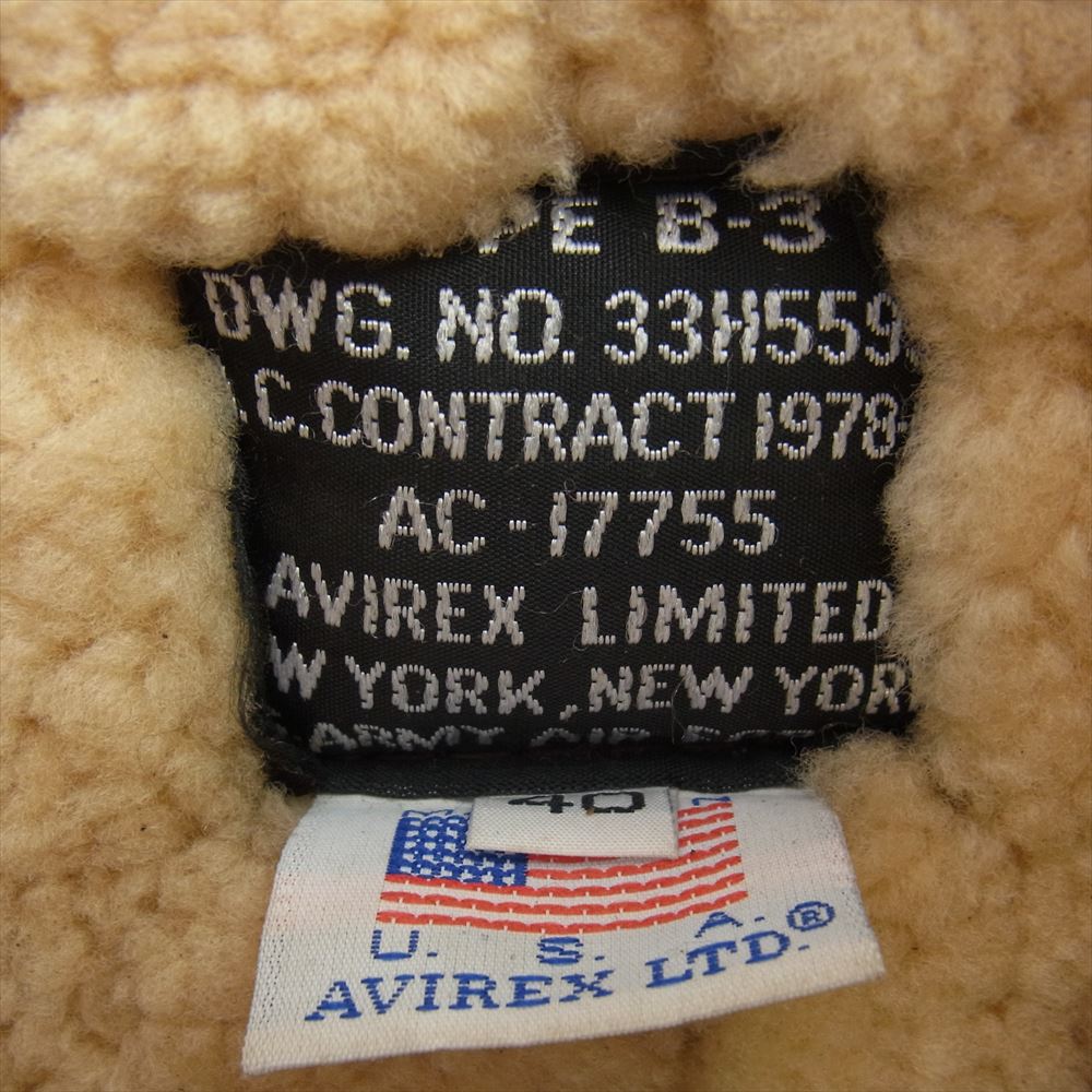 AVIREX アヴィレックス USA製 B-3 ムートン フライト ジャケット ブラウン系 40【中古】