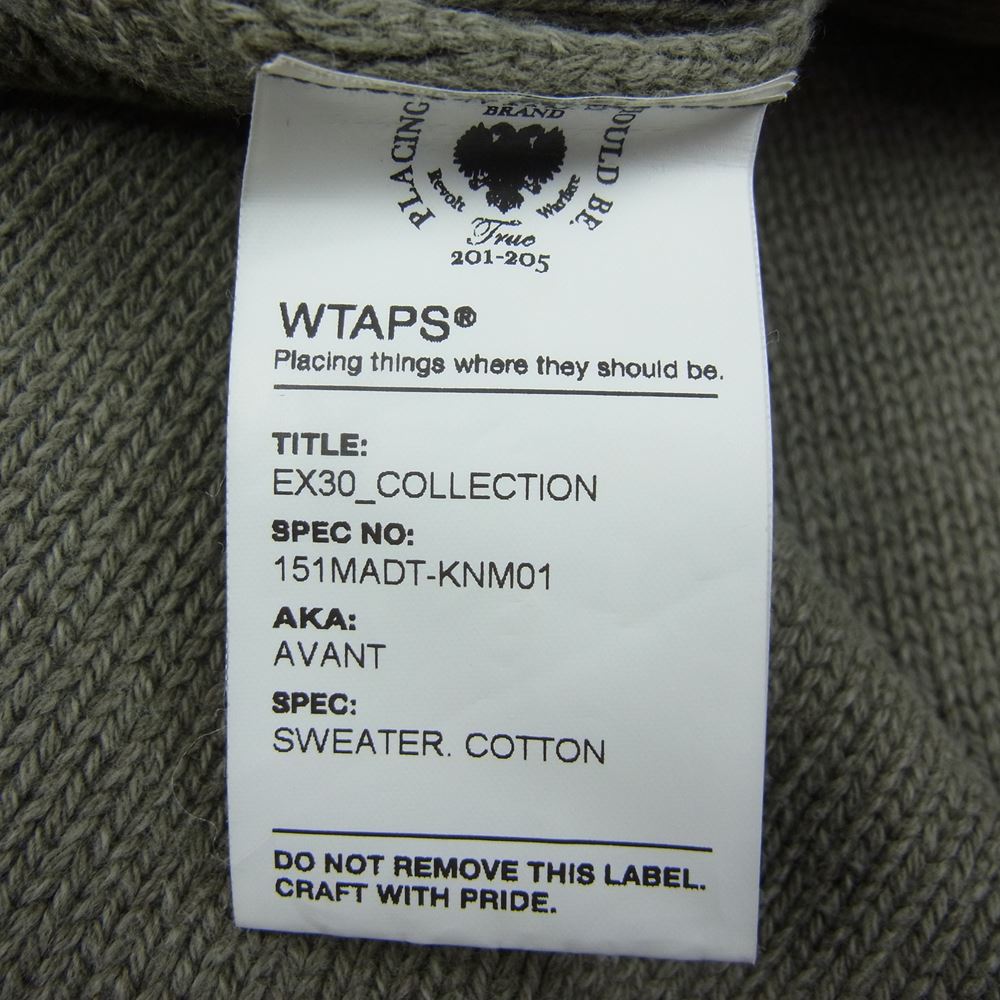 WTAPS ダブルタップス 151MADT-KNM01 AVANT SWEATER WOOL アバント セーター コットン ニット カーキ系 2【中古】