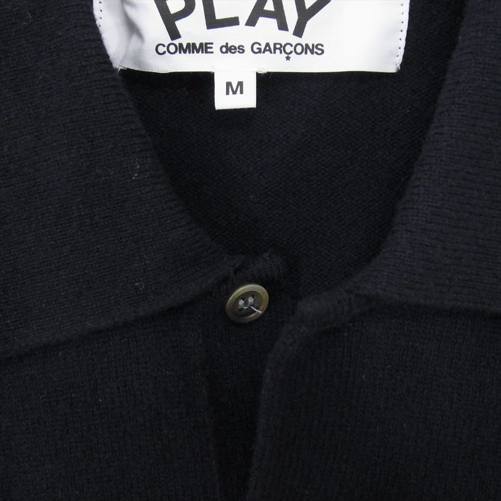 PLAY COMME des GARCONS プレイコムデギャルソン AL-T014 ニット ポロ シャツ ハート ロゴ刺繍 袖ストライプ 切り替え ネイビー系 M【中古】