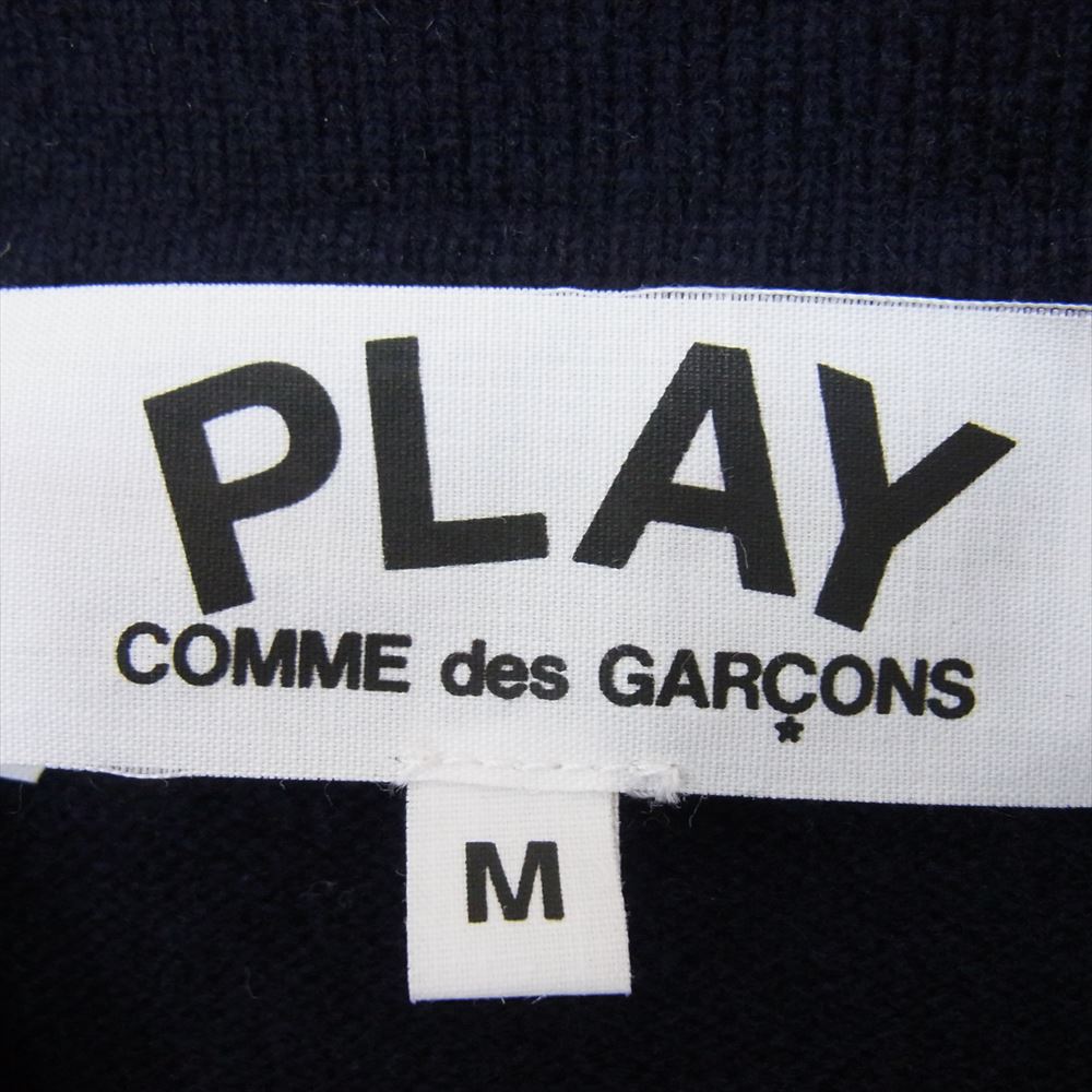PLAY COMME des GARCONS プレイコムデギャルソン AL-T014 ニット ポロ シャツ ハート ロゴ刺繍 袖ストライプ 切り替え ネイビー系 M【中古】