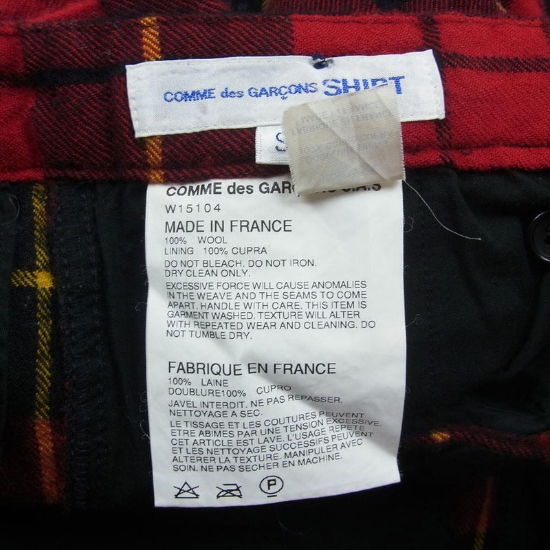 COMME des GARCONS コムデギャルソン W15104 SHIRT シャツ ウール タータンチェック パンツ レッド系 S【中古】