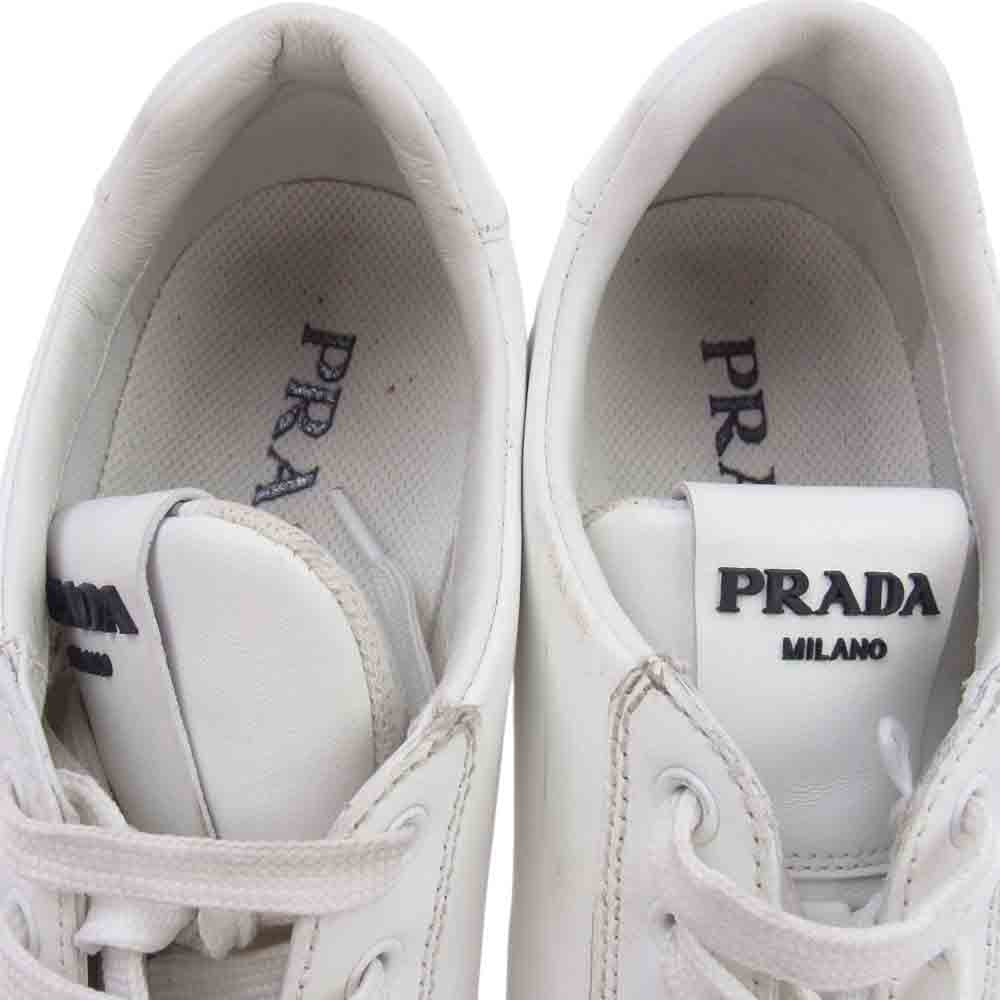PRADA プラダ 2EG400 ロゴ レザー ローカット スニーカー ホワイト系 39【中古】