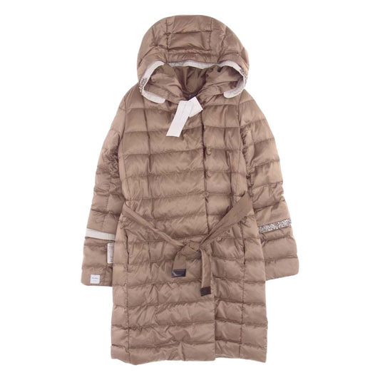MAX MARA マックスマーラ The Cube. 19-49-60906 ビジュー装飾 別布付き ダウンコート ライトブラウン系 40【極上美品】【中古】