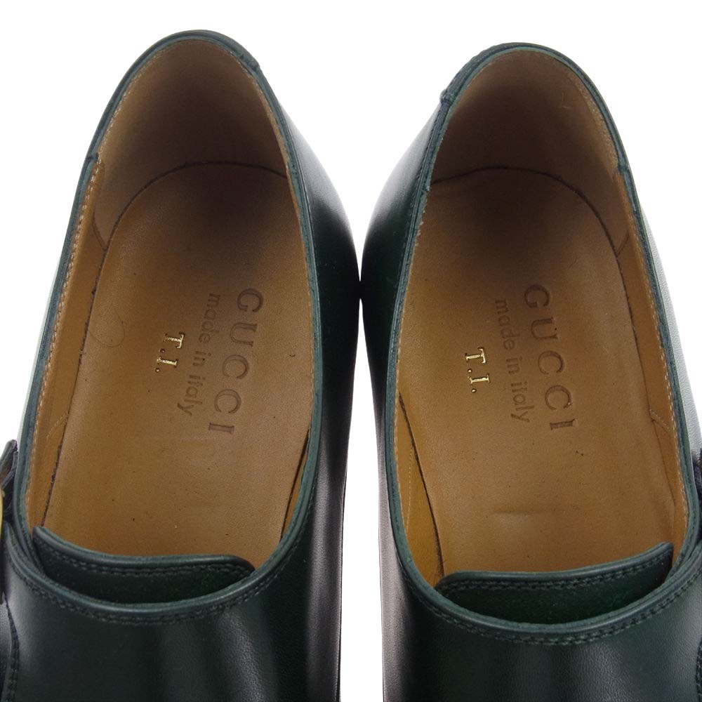 GUCCI グッチ ダブルモンクストラップ グッドイヤーソール レザー シューズ グリーン系 41.5 【極上美品】【中古】