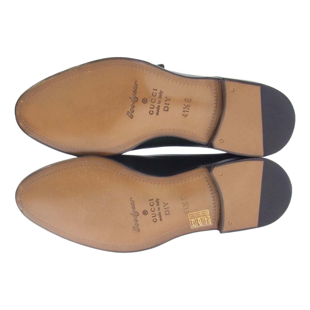 GUCCI グッチ ダブルモンクストラップ グッドイヤーソール レザー シューズ グリーン系 41.5 【極上美品】【中古】