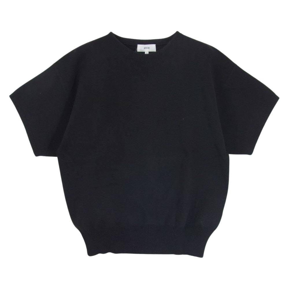 HYKE ハイク 151-11036 シルク混 クルーネック ニット Tシャツ ブラック系 1【中古】