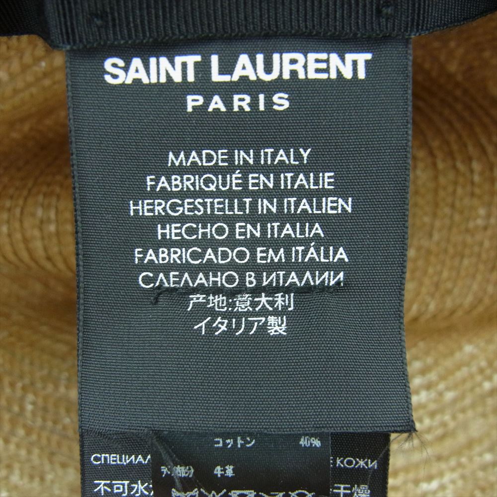 SAINT LAURENT サンローラン 608759 4YB83 国内正規品 レーヨン コットン テープ ストローハット 帽子 ライトブラウン系 麦藁色 L 59cm【中古】