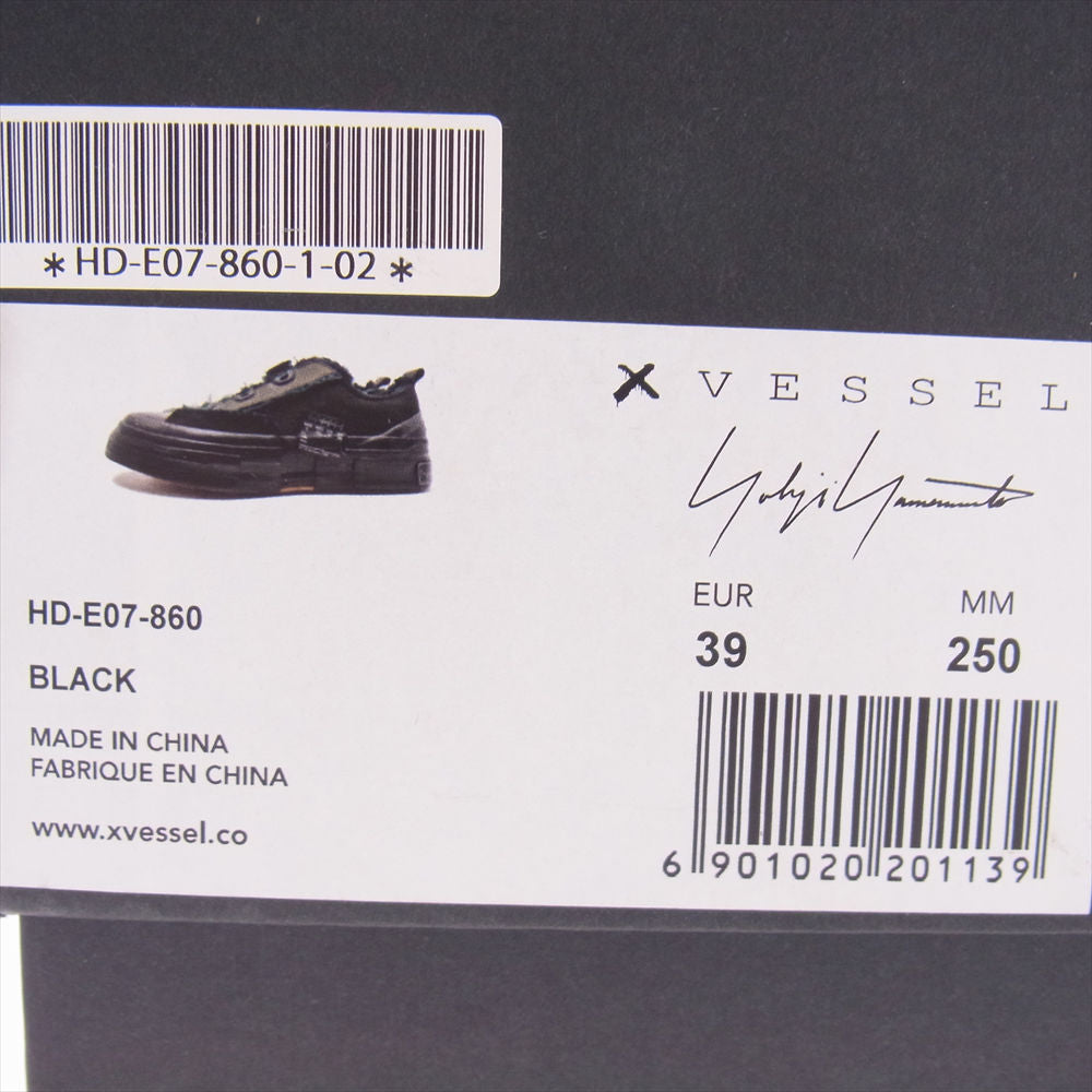 Yohji Yamamoto ヨウジヤマモト HD-E07-860 VESSEL ヴェセル コットンキャンバス ロウトップ スニーカー ブラック系 25cm【中古】