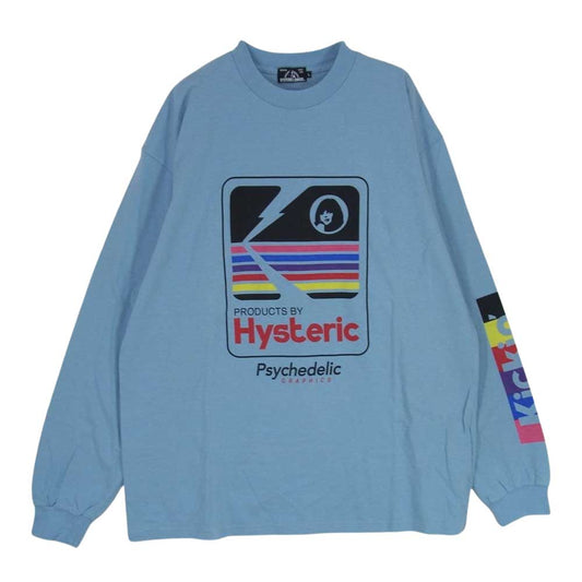 HYSTERIC GLAMOUR ヒステリックグラマー 02203CL04 ロゴ プリント ロングスリーブ 長袖 Tシャツ ロンT ライトブルー系 L【中古】