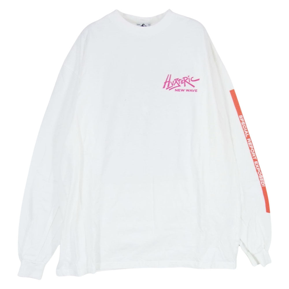HYSTERIC GLAMOUR ヒステリックグラマー 02201CL02 HYS SPECIAL REPORT スペシャル レポート ロゴ プリント ロングスリーブ 長袖 Tシャツ ロンT ホワイト系 L【中古】