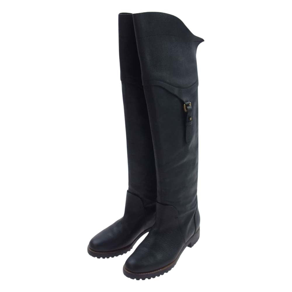 Sergio Rossi セルジオロッシ レザー切替 ロング ニー ブーツ ブラック系 36【中古】