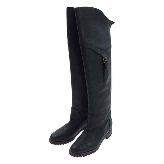 Sergio Rossi セルジオロッシ レザー切替 ロング ニー ブーツ ブラック系 36【中古】