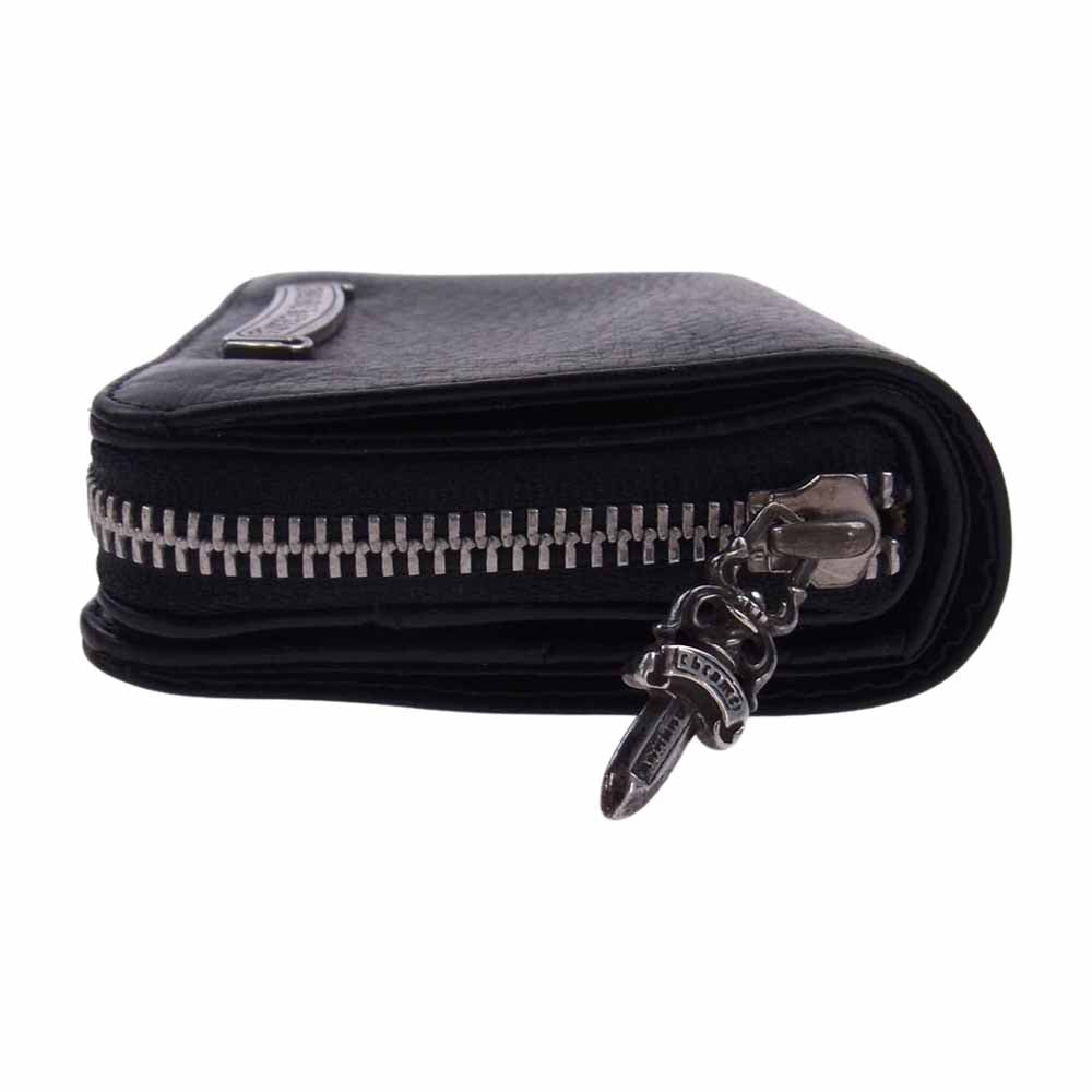 CHROME HEARTS クロムハーツ（原本無） SQ ZIP BILL スクエアジップビル スクロールラベル ダガージップ ラウンドジップ レザーウォレット 財布 ブラック系【中古】