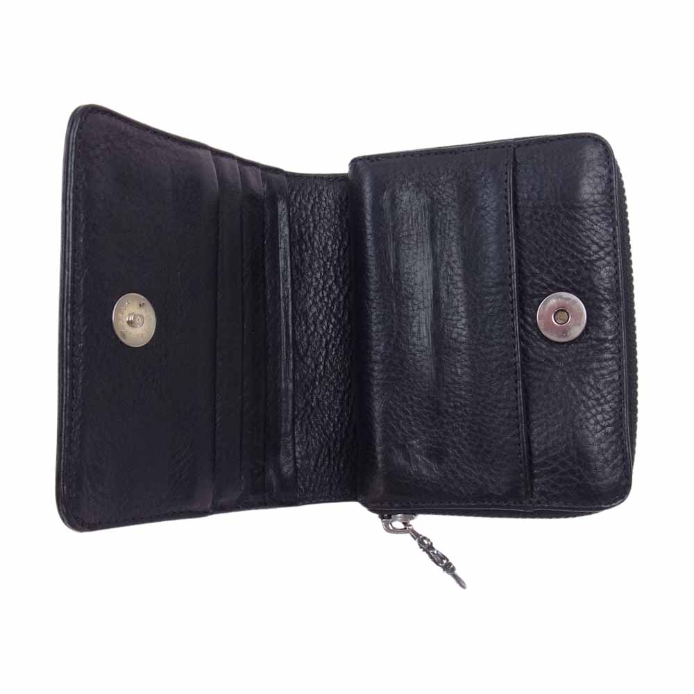 CHROME HEARTS クロムハーツ（原本無） SQ ZIP BILL スクエアジップビル スクロールラベル ダガージップ ラウンドジップ レザーウォレット 財布 ブラック系【中古】