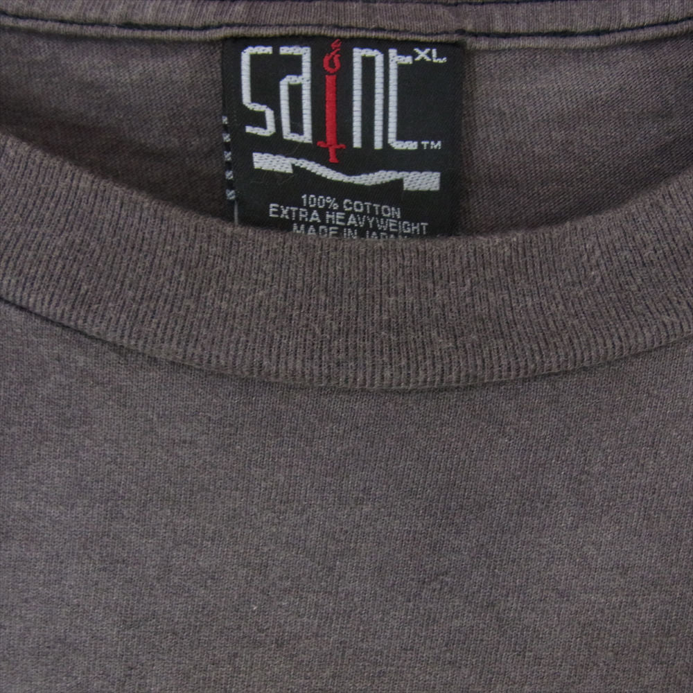 SAINT MICHAEL セントマイケル 21AW SM-A21-0000-002 T-SHIRT FOCUS BLACK ヴィンテージ加工 ロゴ プリント 半袖 Tシャツ チャコール系 XL【美品】【中古】
