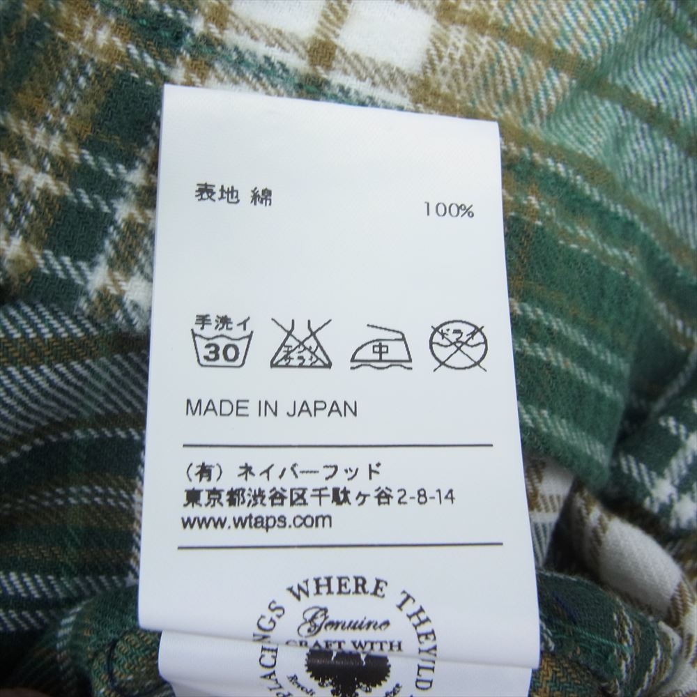 WTAPS ダブルタップス 13AW 132GWDT-SHM03S VATOS L/S SHIRTS COTTON TEXTILE ヴァトス 長袖 シャツ コットン テキスタイル チェック グリーン系 M【中古】