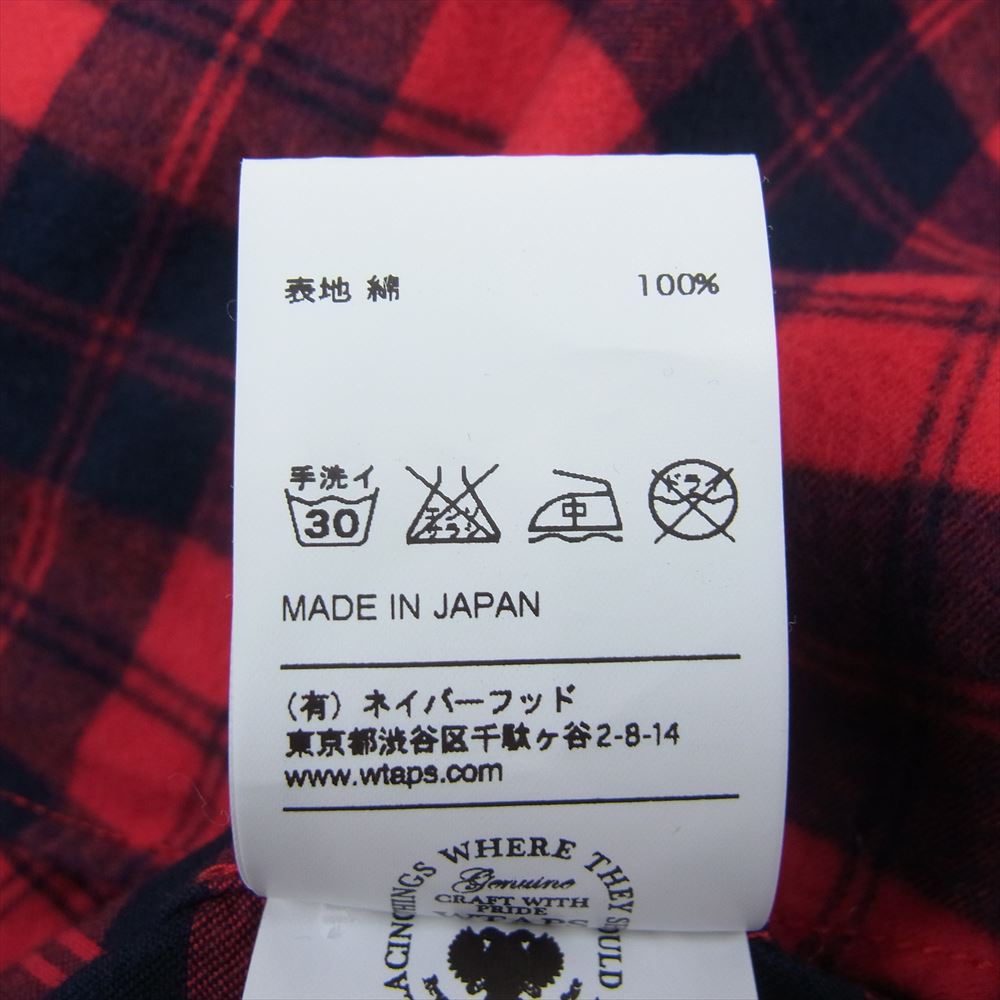 WTAPS ダブルタップス 14AW 142GWDT-SHM12 YOUTHFUL DAYS TARTAN L/S SHIRT COTTON TEXTILE ユースフルデイズ タータン チェック 長袖 シャツ レッド系 M【中古】