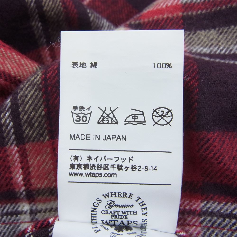 WTAPS ダブルタップス 14AW 142GWDT-SHM05 VATOS L/S SHIRTS COTTON TEXTILE ヴァトス 長袖 シャツ コットン テキスタイル チェック レッド系 M【中古】