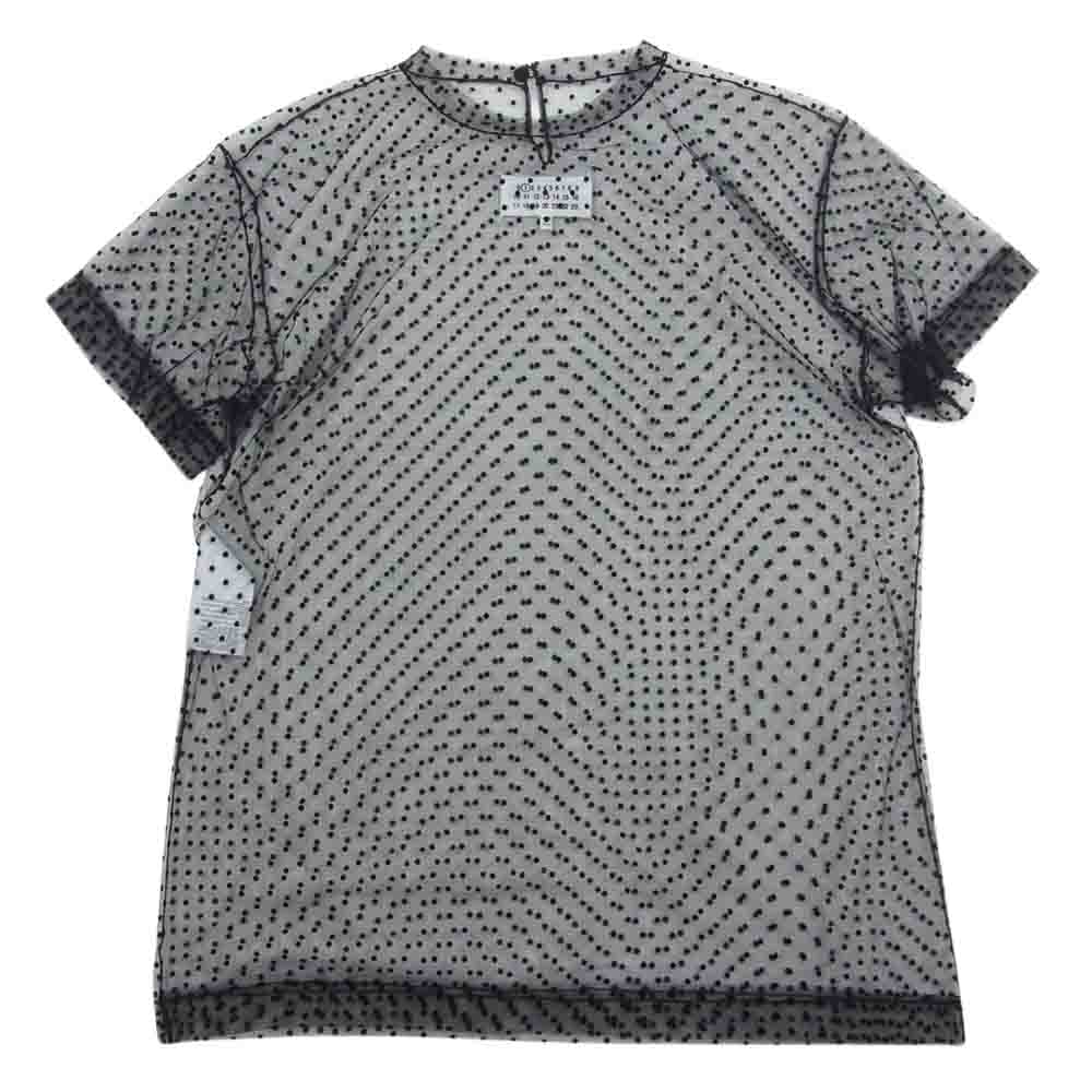 MAISON MARGIELA メゾンマルジェラ 21SS S51GC0506 S53798 ?ライン 四つタグ カレンダータグ 半袖 シースルー ドット ブラウス ブラック系 L【中古】