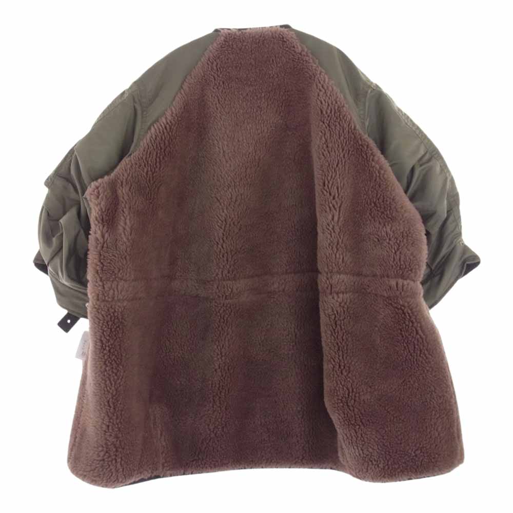 Sacai サカイ 22AW 22-06281 Faux Shearling Nylon Twill Coat ファーシアリング ナイロンツイルコート ボンバージャケット ロングコート リメイク 再構築 素材切替 中綿ブルゾン  ブラウン系 カーキ系 3【極上美品】【中古】