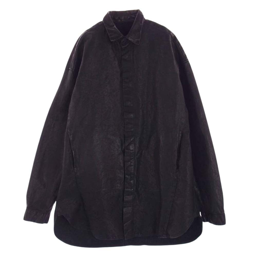 ISAMUKATAYAMA BACKLASH イサムカタヤマバックラッシュ 23SS 50041 2037-01 JAPAN HORSE WET WHITE “GARMENT-DYED” OVERFITTING SHIRT ジャパン ホース ガーメントダイ オーバーフィッティング シャツ レザー ジャケット ブラック系 XL【美品】【中古】