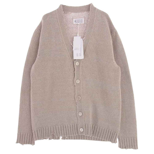 MAISON MARGIELA メゾンマルジェラ 23SS S50GP0276 10ライン 国内正規品 ダメージ加工 Vネック カーディガン 四つタグ  ベージュ系 S【新古品】【未使用】【中古】