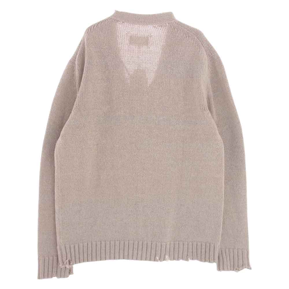 MAISON MARGIELA メゾンマルジェラ 23SS S50GP0276 10ライン 国内正規品 ダメージ加工 Vネック カーディガン 四つタグ  ベージュ系 S【新古品】【未使用】【中古】