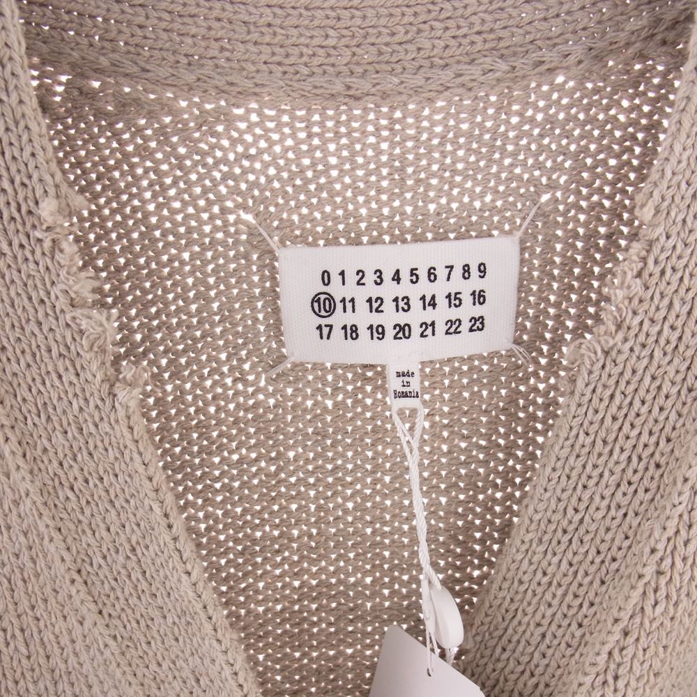 MAISON MARGIELA メゾンマルジェラ 23SS S50GP0276 10ライン 国内正規品 ダメージ加工 Vネック カーディガン 四つタグ  ベージュ系 S【新古品】【未使用】【中古】