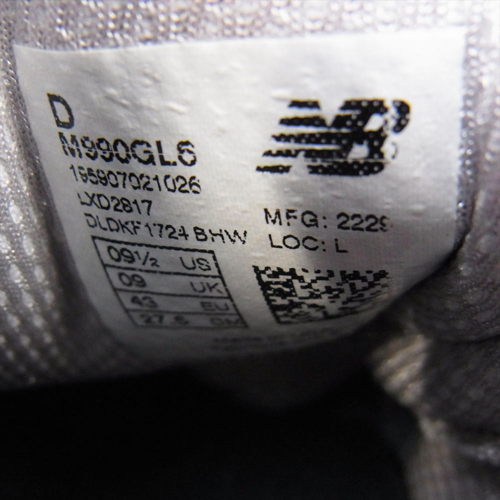 NEW BALANCE ニューバランス Made in USA 990 v6 GL6 メッシュ スエード スニーカー グレー系 27.5cm【新古品】【未使用】【中古】