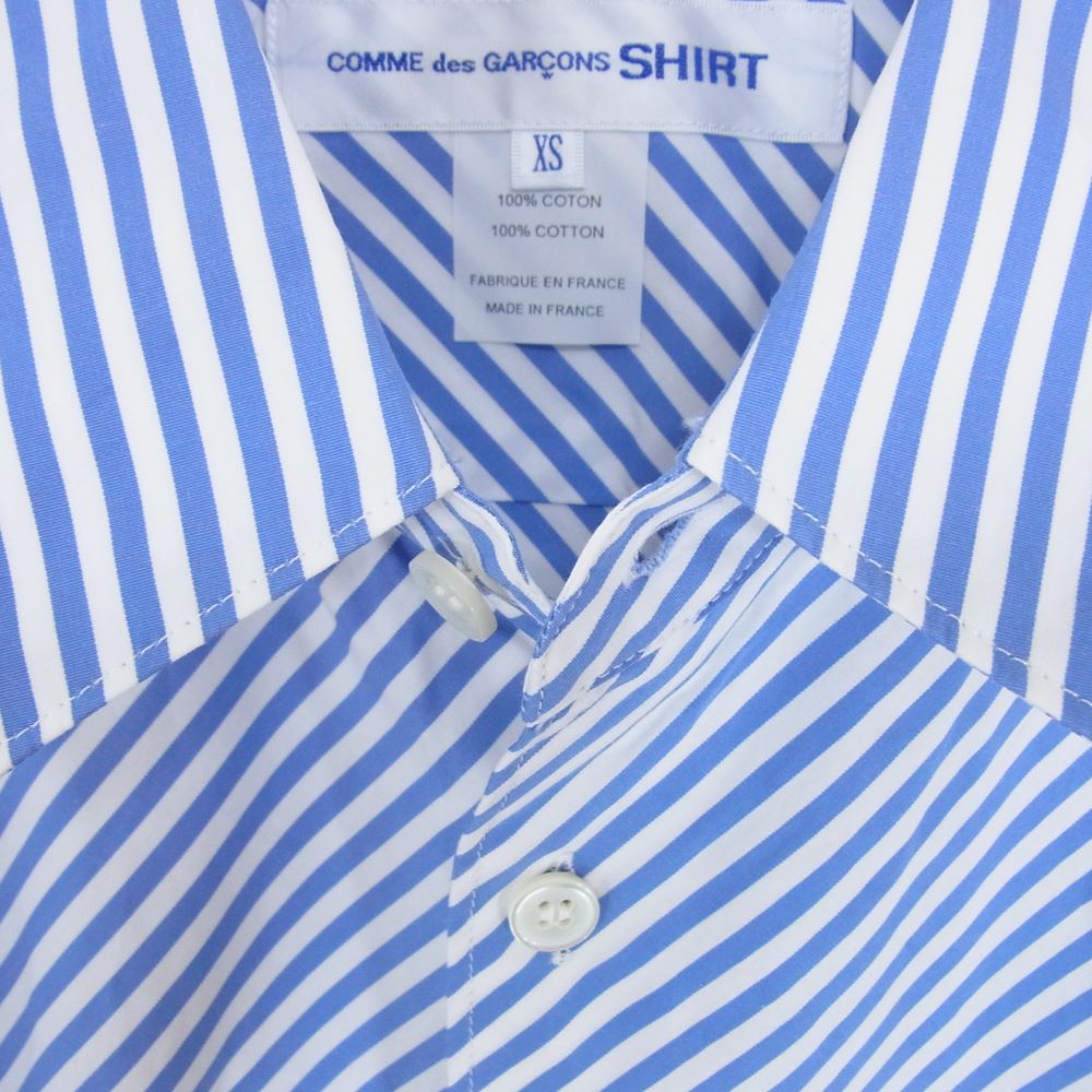 COMME des GARCONS コムデギャルソン SHIRT シャツ CDGS2BS FOREVER フォーエバー レジメンタル ストライプ 長袖 シャツ ホワイト系 ブルー系 XS【中古】
