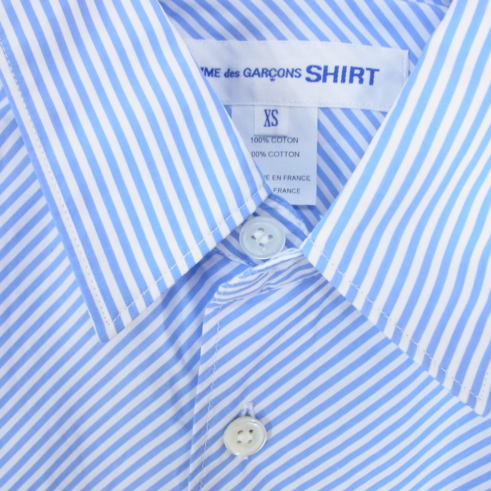 COMME des GARCONS コムデギャルソン SHIRT シャツ CDGS2BS FOREVER フォーエバー レジメンタル ストライプ 長袖 シャツ ブルー系 ホワイト系 XS【中古】