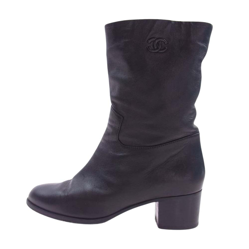 CHANEL シャネル ココマーク レザー ヒール ショートブーツ アンクルブーツ ブラック系 39C【中古】