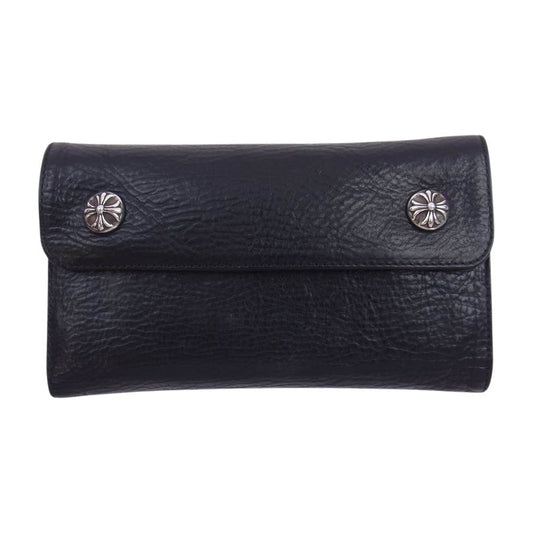 CHROME HEARTS クロムハーツ（原本有） WAVE CROSS BTN ウェーブ ウォレット クロスボールボタン 長財布 ブラック系【中古】