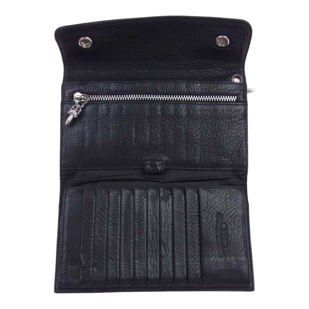 CHROME HEARTS クロムハーツ（原本有） WAVE CROSS BTN ウェーブ ウォレット クロスボールボタン 長財布 ブラック系【中古】