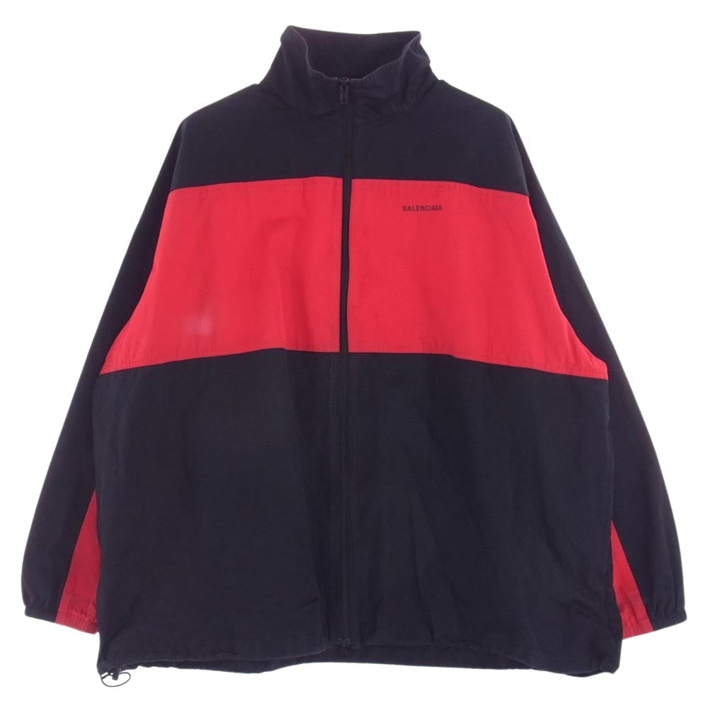 BALENCIAGA バレンシアガ 19AW 571434 TRACKSUIT POPLIN SHIRT JACKET バックロゴ 刺繍 ポリンシャツ トラック ジャケット レッド系 ブラック系 44【中古】