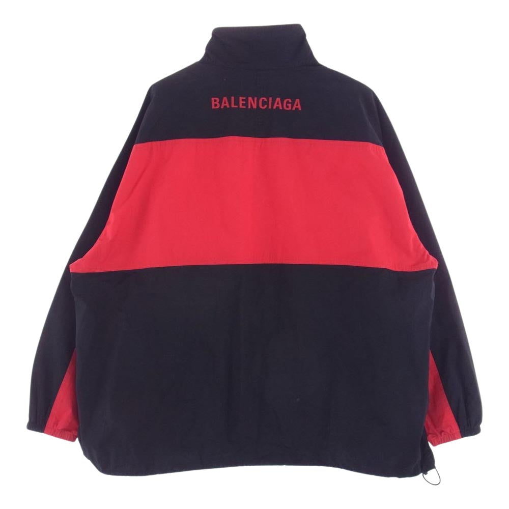 BALENCIAGA バレンシアガ 19AW 571434 TRACKSUIT POPLIN SHIRT JACKET バックロゴ 刺繍 ポリンシャツ トラック ジャケット レッド系 ブラック系 44【中古】