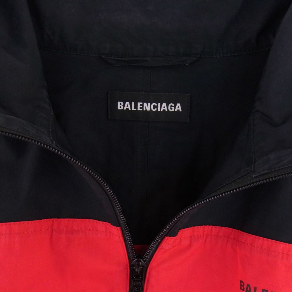 BALENCIAGA バレンシアガ 19AW 571434 TRACKSUIT POPLIN SHIRT JACKET バックロゴ 刺繍 ポリンシャツ トラック ジャケット レッド系 ブラック系 44【中古】