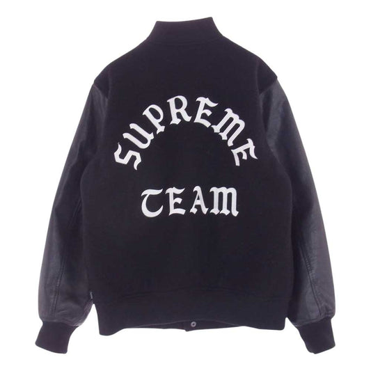 Supreme シュプリーム 15AW Wool Varsity Crew Jacket バーシティ 袖レザー切替 ジャケット ブラック系 S【中古】