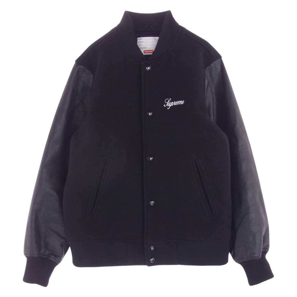 Supreme シュプリーム 15AW Wool Varsity Crew Jacket バーシティ 袖レザー切替 ジャケット ブラック系 S【中古】